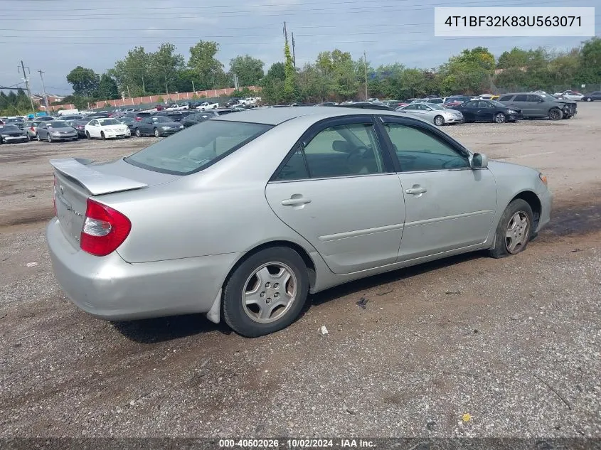 2003 Toyota Camry Le V6 VIN: 4T1BF32K83U563071 Lot: 40502026