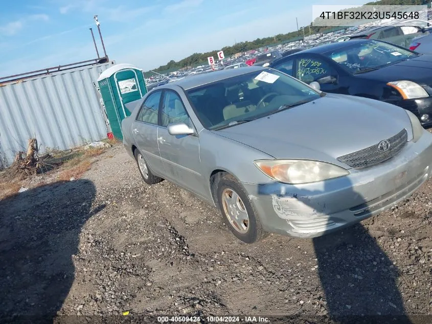 2003 Toyota Camry Le V6 VIN: 4T1BF32K23U545648 Lot: 40509424