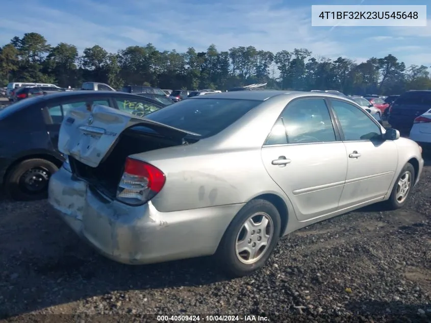 2003 Toyota Camry Le V6 VIN: 4T1BF32K23U545648 Lot: 40509424