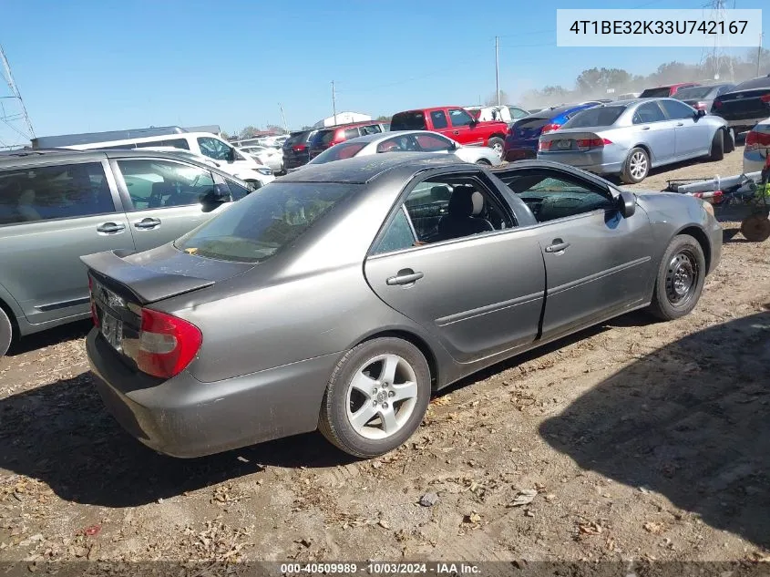 2003 Toyota Camry Se VIN: 4T1BE32K33U742167 Lot: 40509989