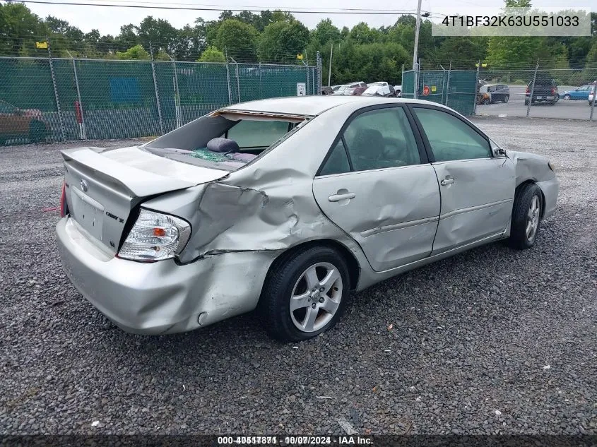 2003 Toyota Camry Se VIN: 4T1BF32K63U551033 Lot: 40517871