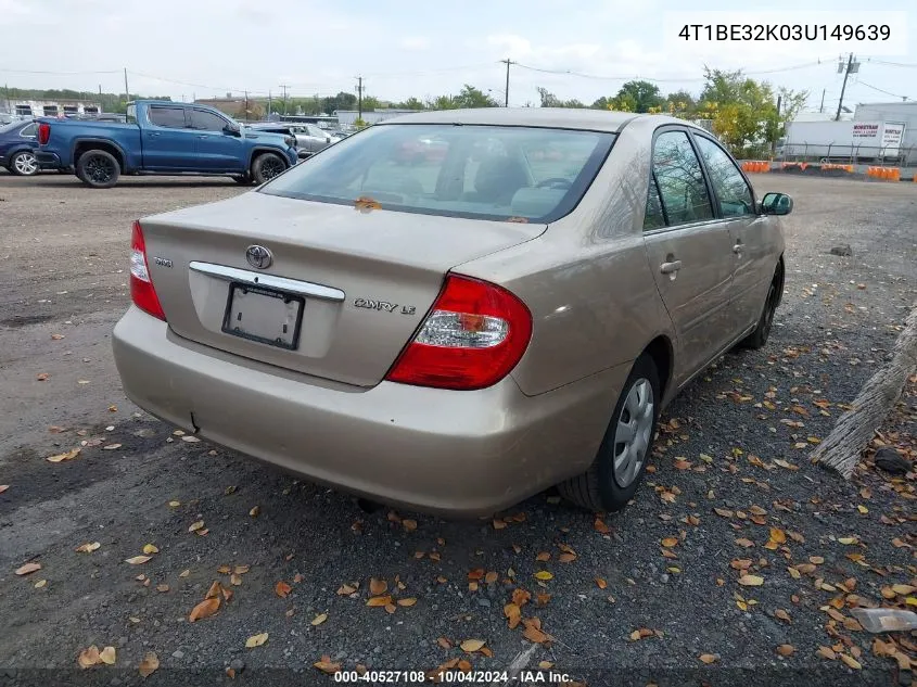 2003 Toyota Camry Le VIN: 4T1BE32K03U149639 Lot: 40527108