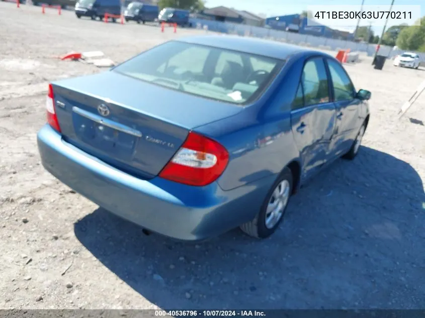 2003 Toyota Camry Le VIN: 4T1BE30K63U770211 Lot: 40536796