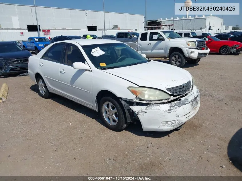 2003 Toyota Camry Le VIN: JTDBE32K430240425 Lot: 40561047