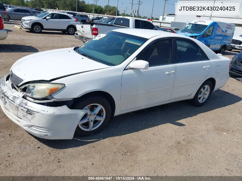 2003 Toyota Camry Le VIN: JTDBE32K430240425 Lot: 40561047