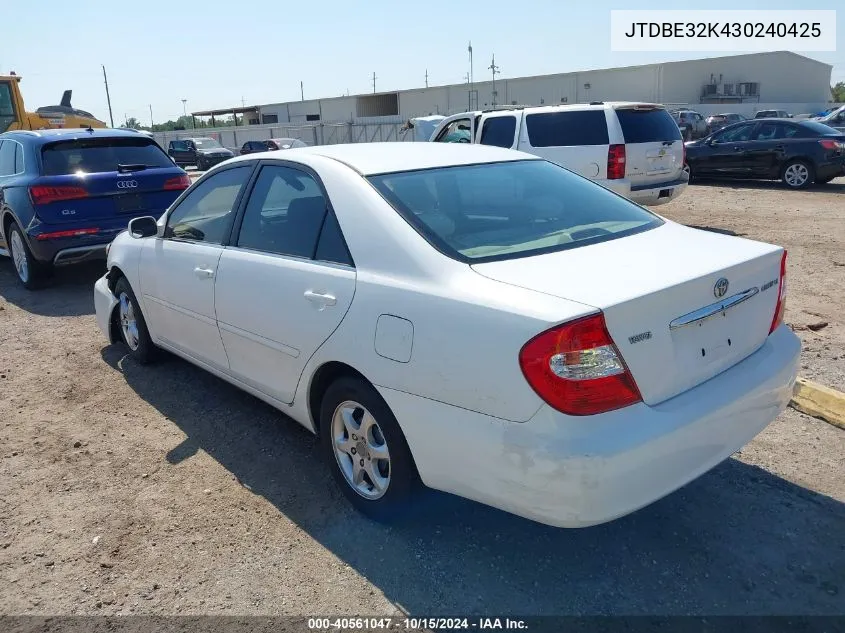 2003 Toyota Camry Le VIN: JTDBE32K430240425 Lot: 40561047