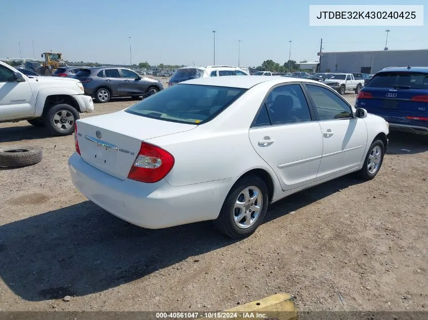 2003 Toyota Camry Le VIN: JTDBE32K430240425 Lot: 40561047