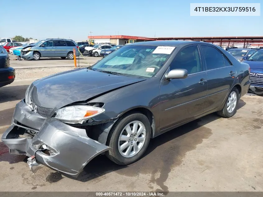 2003 Toyota Camry Xle VIN: 4T1BE32KX3U759516 Lot: 40571472