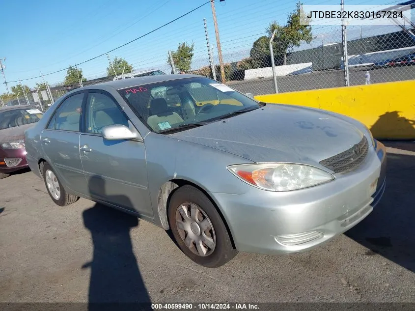 2003 Toyota Camry Le VIN: JTDBE32K830167284 Lot: 40599490