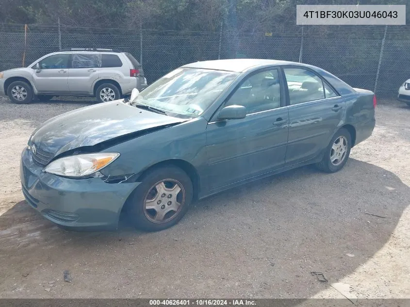 2003 Toyota Camry Le VIN: 4T1BF30K03U046043 Lot: 40626401