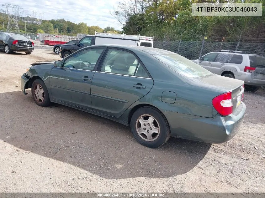 2003 Toyota Camry Le VIN: 4T1BF30K03U046043 Lot: 40626401