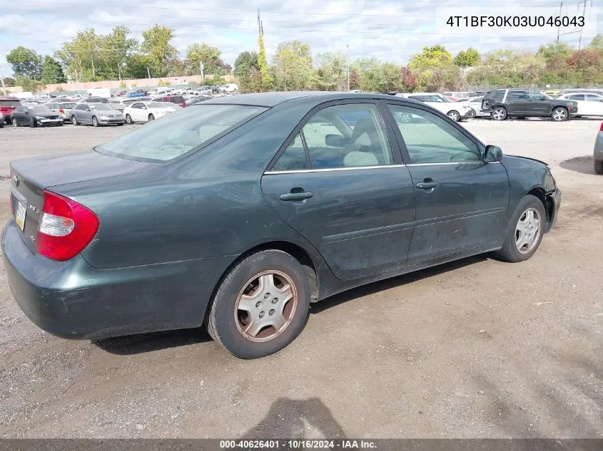 2003 Toyota Camry Le VIN: 4T1BF30K03U046043 Lot: 40626401