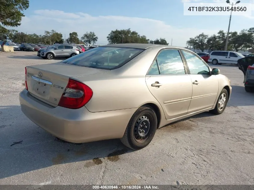 2003 Toyota Camry Le V6 VIN: 4T1BF32K33U548560 Lot: 40630946