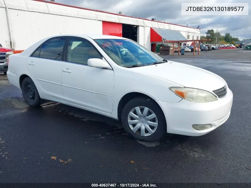 2003 Toyota Camry Le VIN: JTDBE32K130189577 Lot: 40637467