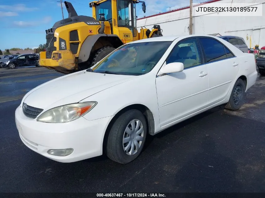 2003 Toyota Camry Le VIN: JTDBE32K130189577 Lot: 40637467