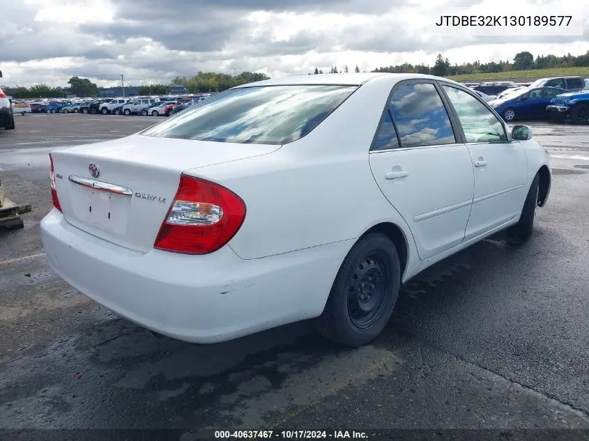 2003 Toyota Camry Le VIN: JTDBE32K130189577 Lot: 40637467