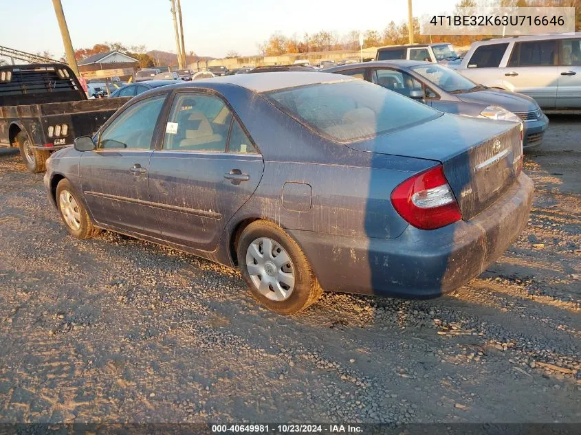 2003 Toyota Camry Le VIN: 4T1BE32K63U716646 Lot: 40649981