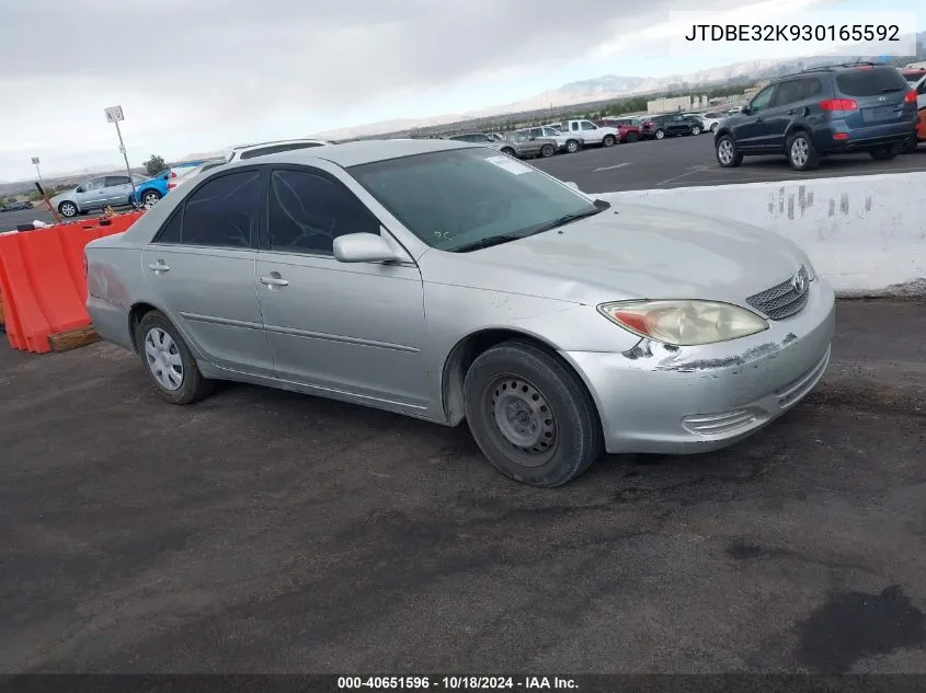 2003 Toyota Camry Le VIN: JTDBE32K930165592 Lot: 40651596