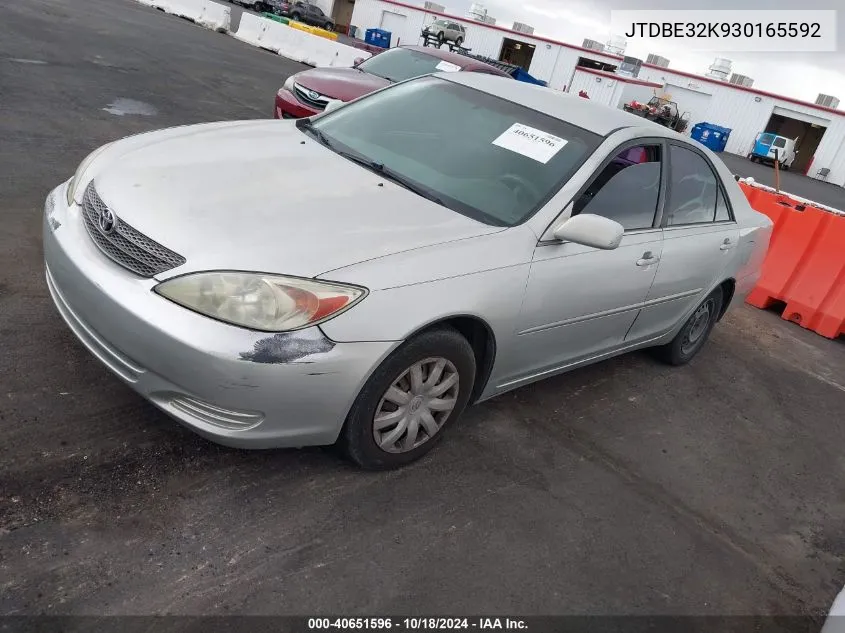 2003 Toyota Camry Le VIN: JTDBE32K930165592 Lot: 40651596