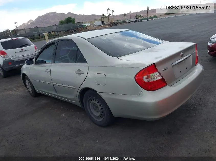 2003 Toyota Camry Le VIN: JTDBE32K930165592 Lot: 40651596