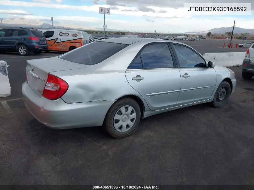 2003 Toyota Camry Le VIN: JTDBE32K930165592 Lot: 40651596