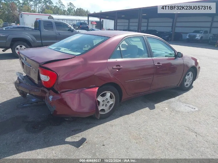 2003 Toyota Camry Le V6 VIN: 4T1BF32K23U057316 Lot: 40669037