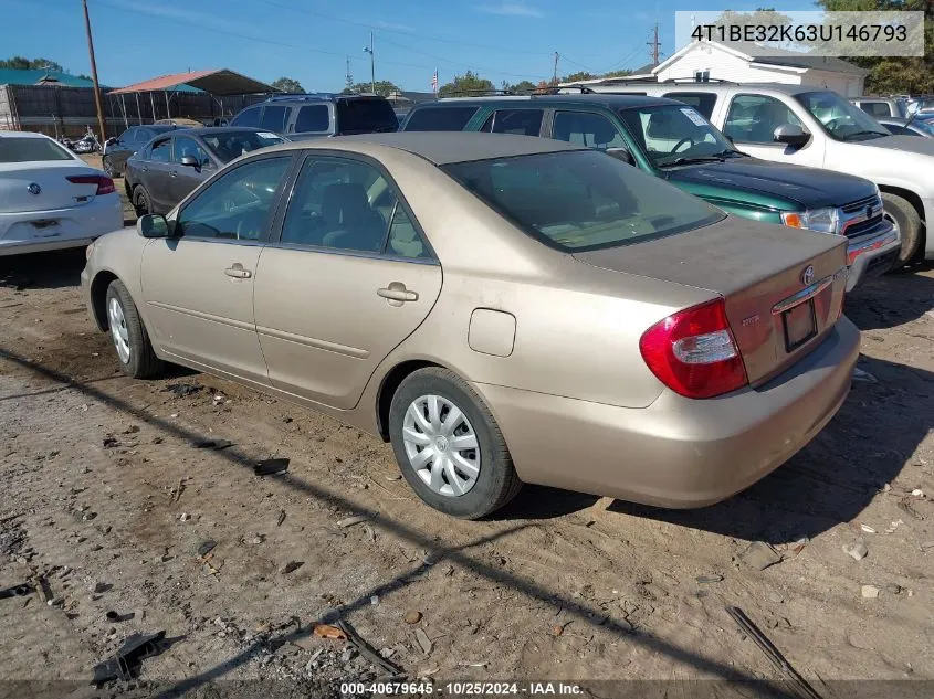 2003 Toyota Camry Le VIN: 4T1BE32K63U146793 Lot: 40679645