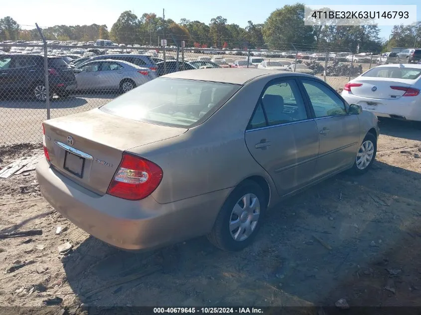 2003 Toyota Camry Le VIN: 4T1BE32K63U146793 Lot: 40679645