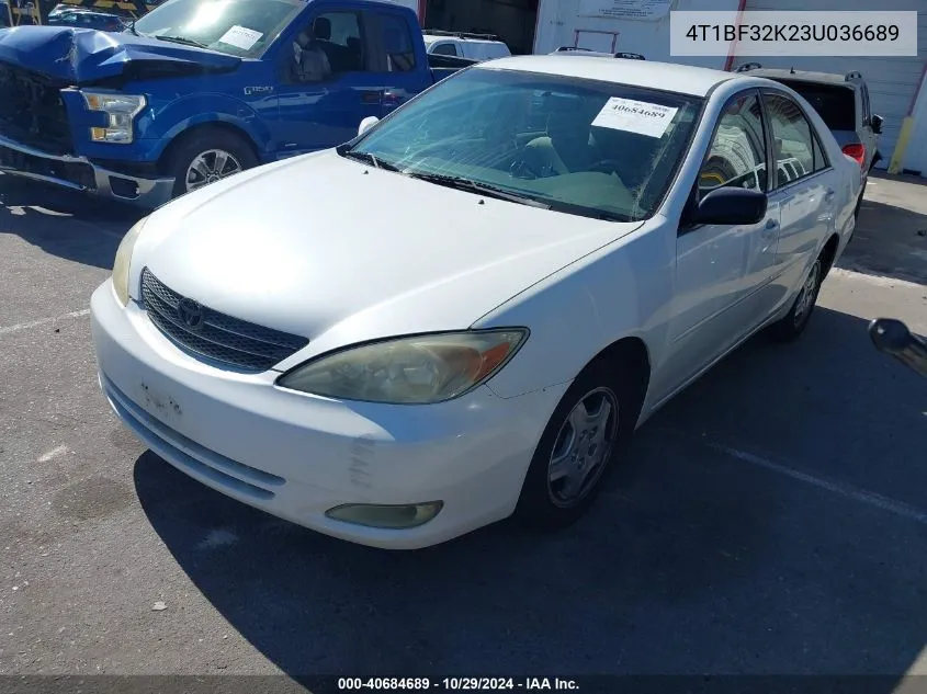 2003 Toyota Camry Le V6 VIN: 4T1BF32K23U036689 Lot: 40684689