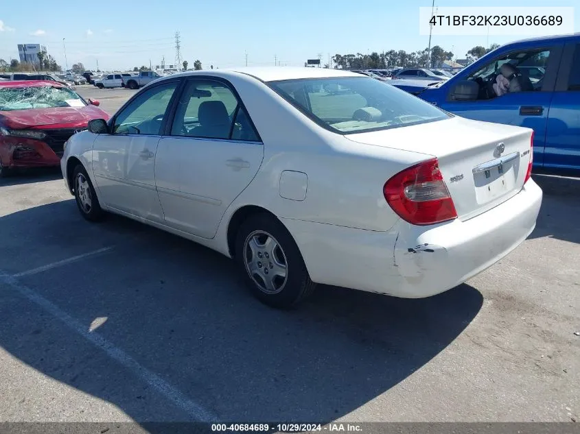 2003 Toyota Camry Le V6 VIN: 4T1BF32K23U036689 Lot: 40684689