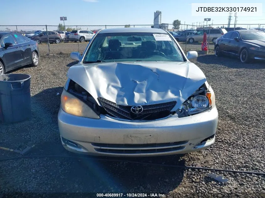 2003 Toyota Camry Le VIN: JTDBE32K330174921 Lot: 40689917