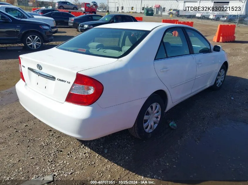 JTDBE32K830221523 2003 Toyota Camry Le