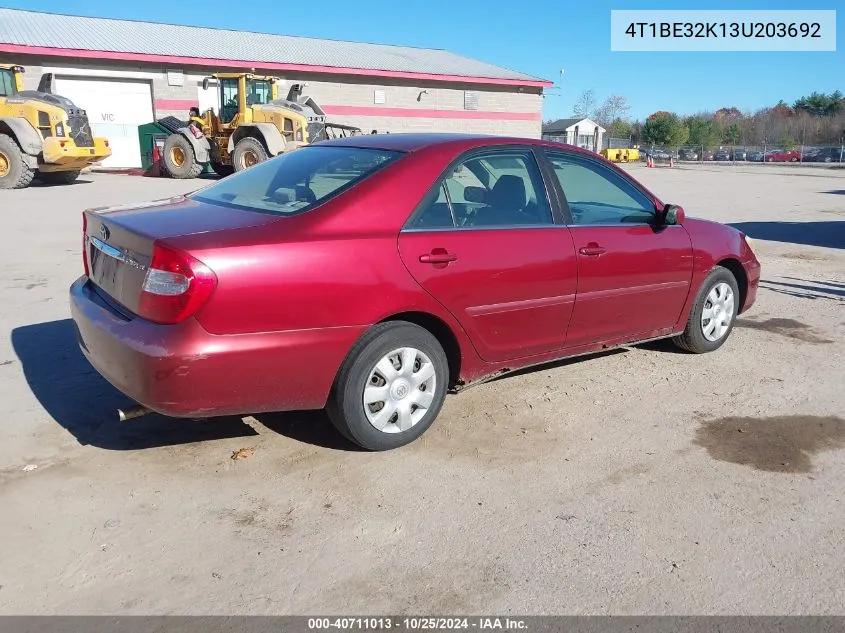 2003 Toyota Camry Le VIN: 4T1BE32K13U203692 Lot: 40711013