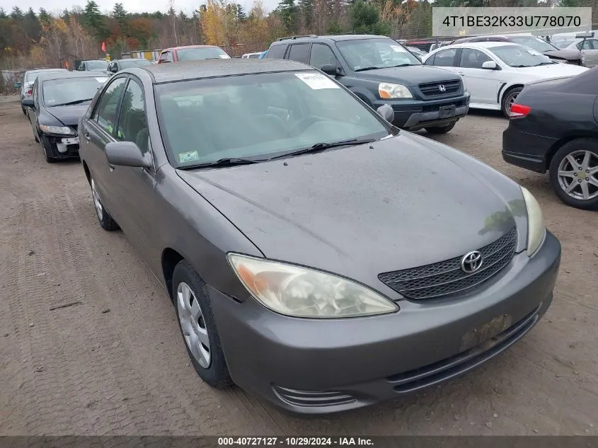 2003 Toyota Camry Le VIN: 4T1BE32K33U778070 Lot: 40727127