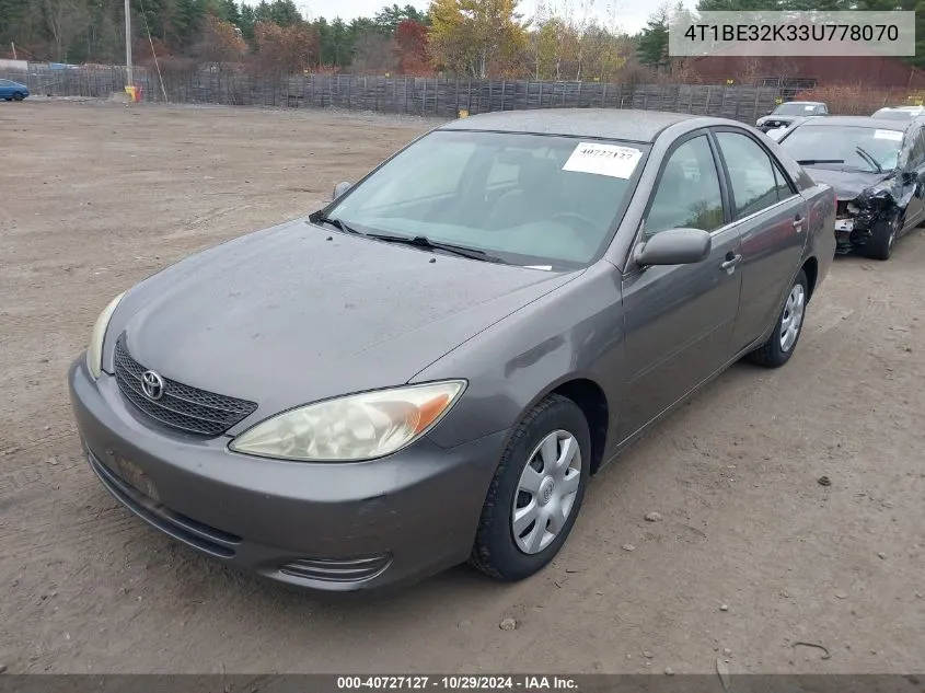 2003 Toyota Camry Le VIN: 4T1BE32K33U778070 Lot: 40727127