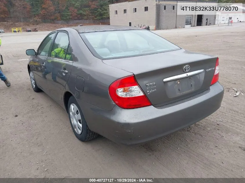 2003 Toyota Camry Le VIN: 4T1BE32K33U778070 Lot: 40727127