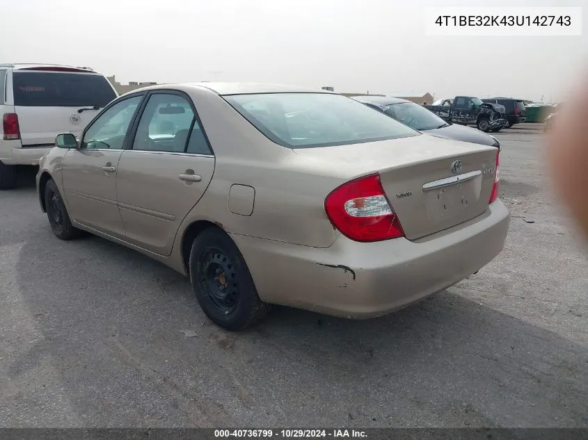 4T1BE32K43U142743 2003 Toyota Camry Le