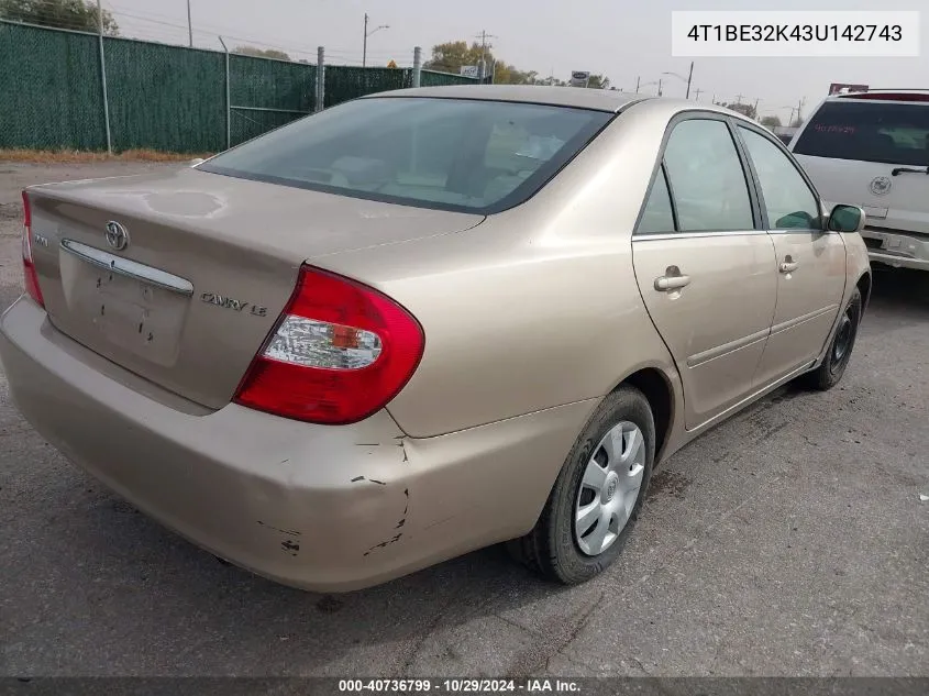 2003 Toyota Camry Le VIN: 4T1BE32K43U142743 Lot: 40736799