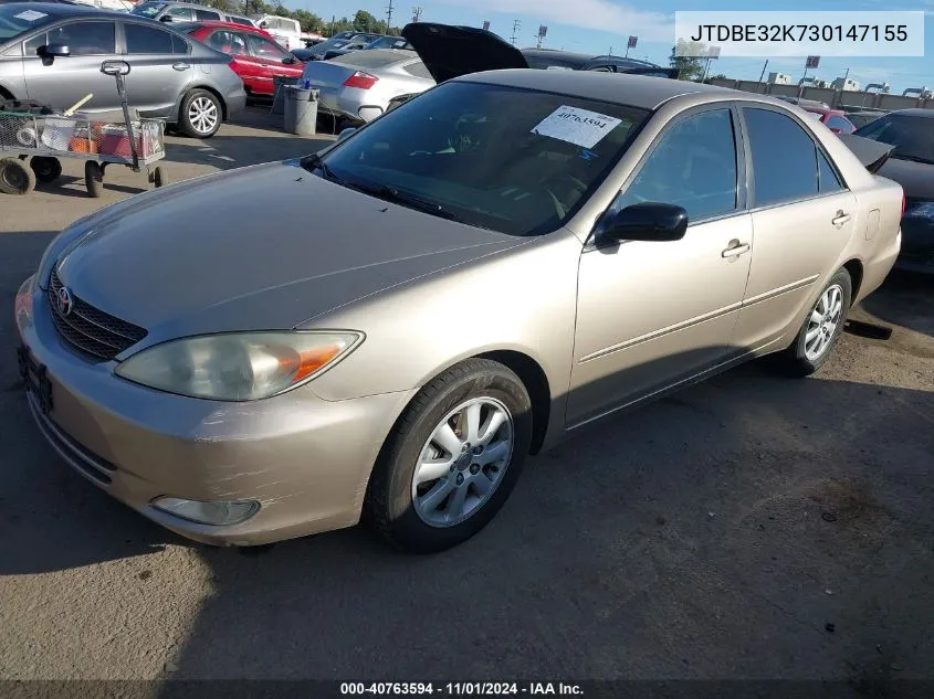 2003 Toyota Camry Xle VIN: JTDBE32K730147155 Lot: 40763594