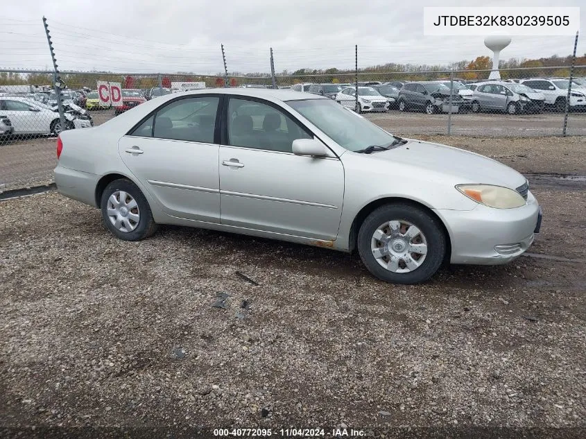 2003 Toyota Camry Le VIN: JTDBE32K830239505 Lot: 40772095