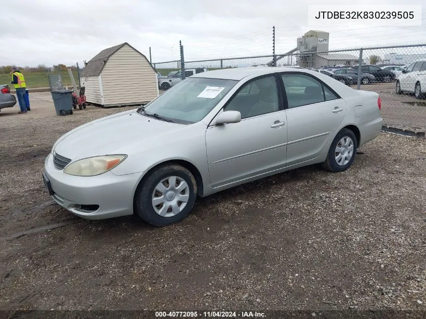 2003 Toyota Camry Le VIN: JTDBE32K830239505 Lot: 40772095