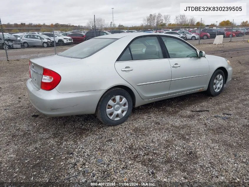 2003 Toyota Camry Le VIN: JTDBE32K830239505 Lot: 40772095