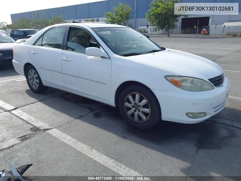 2003 Toyota Camry Xle V6 VIN: JTDBF30K130102681 Lot: 40773400