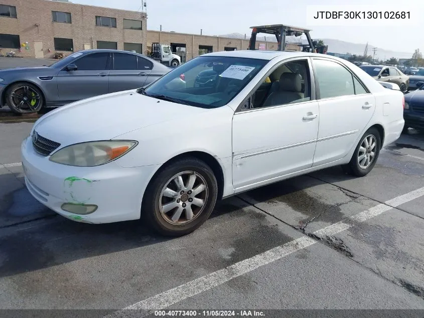 2003 Toyota Camry Xle V6 VIN: JTDBF30K130102681 Lot: 40773400