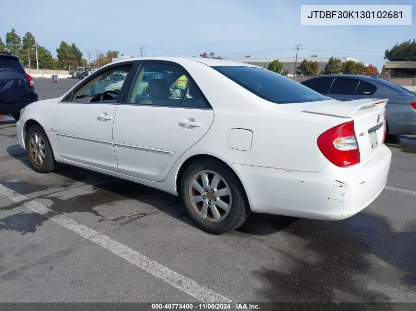 2003 Toyota Camry Xle V6 VIN: JTDBF30K130102681 Lot: 40773400