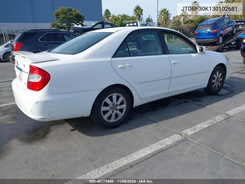 2003 Toyota Camry Xle V6 VIN: JTDBF30K130102681 Lot: 40773400