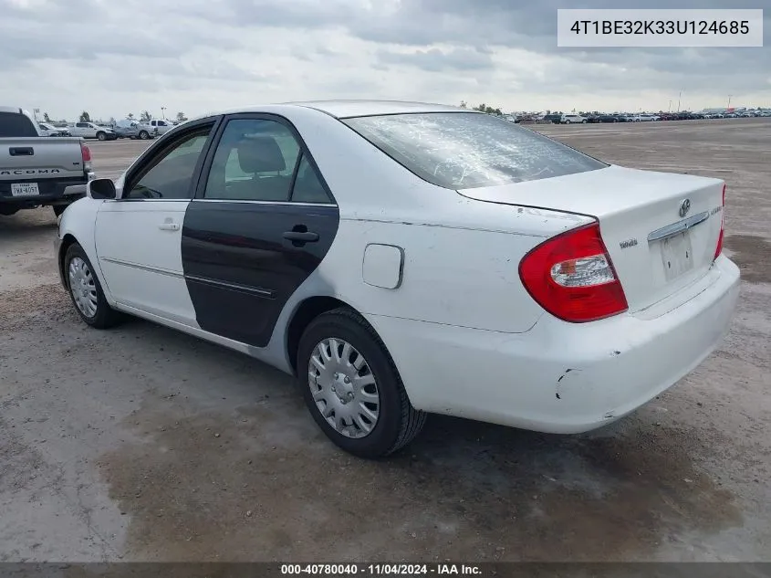 2003 Toyota Camry Xle VIN: 4T1BE32K33U124685 Lot: 40780040