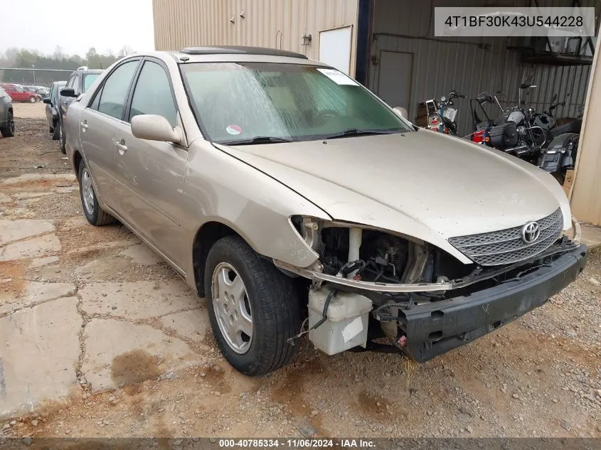 2003 Toyota Camry Le V6 VIN: 4T1BF30K43U544228 Lot: 40785334