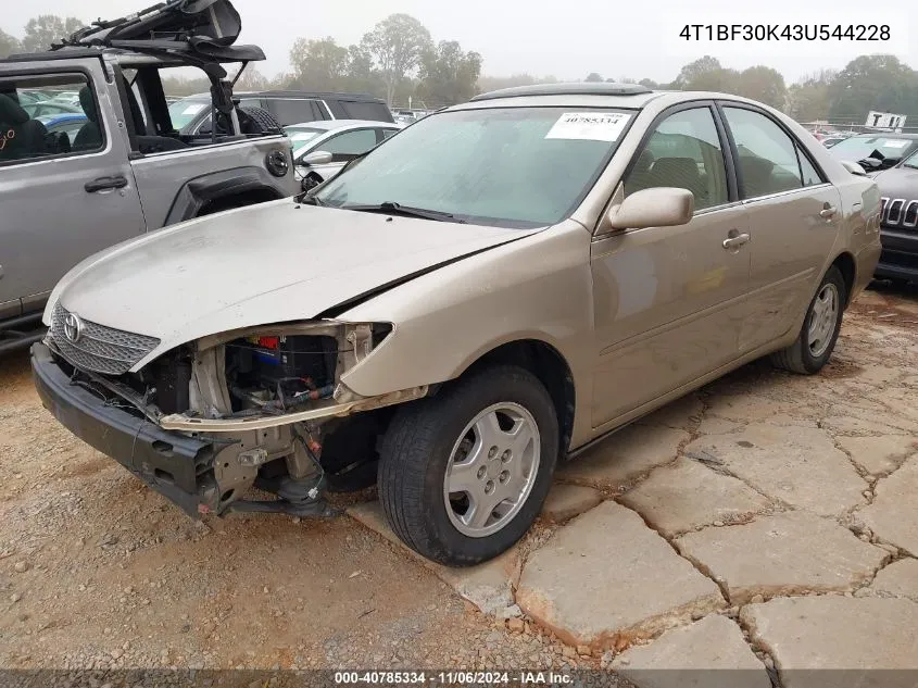 2003 Toyota Camry Le V6 VIN: 4T1BF30K43U544228 Lot: 40785334