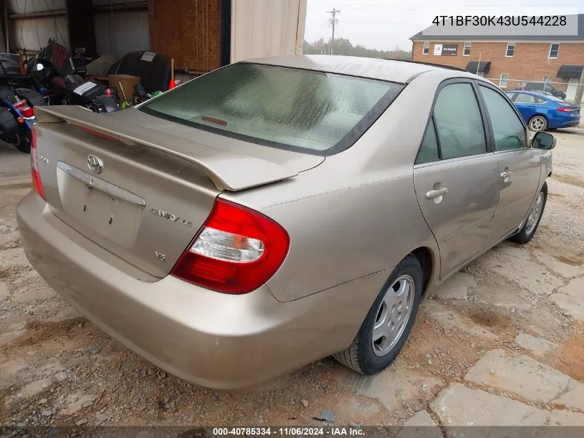 2003 Toyota Camry Le V6 VIN: 4T1BF30K43U544228 Lot: 40785334